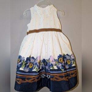 🐴 Janie and Jack Equestrian Shop White Polka Dot Floral Border Dress 6-12 Month